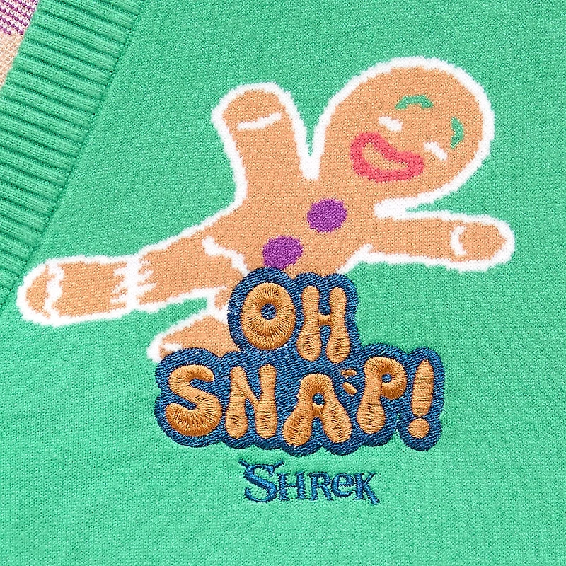 Shrek Ginger Bread Man Womens V Neck Long Sleeve Button Juniors Cardigan