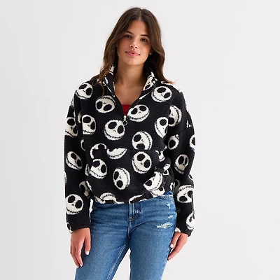 Womens Juniors Mock Neck Long Sleeve Nightmare Before Christmas Quarter-Zip Pullover