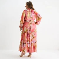 Melonie T Womens Plus Keyhole Neck Long Sleeve Raglan Maxi Dress
