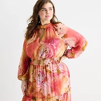 Melonie T Womens Plus Keyhole Neck Long Sleeve Raglan Maxi Dress