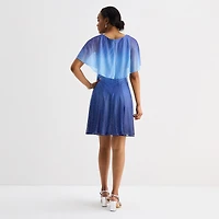 Danny & Nicole Womens Round Neck Short Sleeve Cape Ombre Fit + Flare Dress