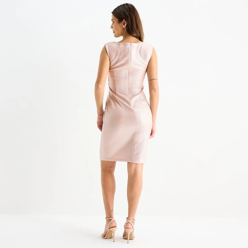 Jessica Howard Womens Round Neck Sleeveless Embellished Sheath Dress