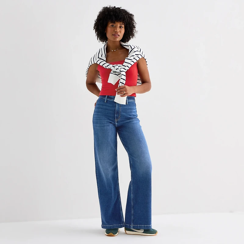 Arizona Womens Juniors Highest Rise Wide Leg Jean