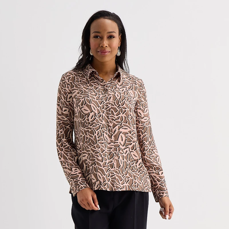 Liz Claiborne Womens Fitted Long Sleeve Regular Fit Button-Down Shirt