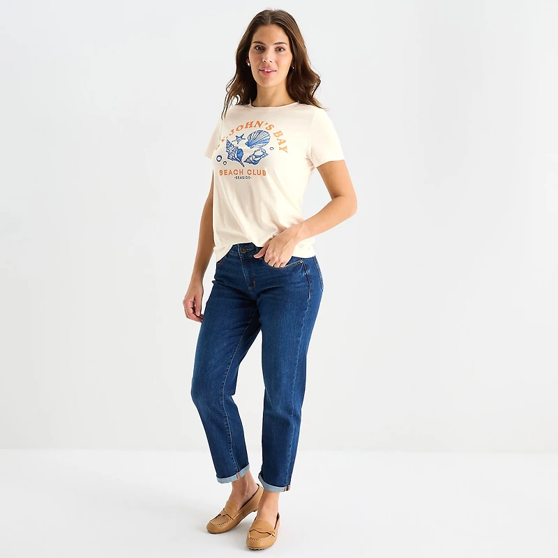 St. John's Bay Womens Crew Neck Short Sleeve Regular Fit Graphic T-Shirt