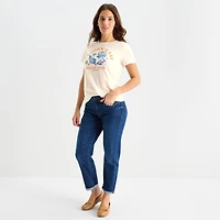St. John's Bay Womens Crew Neck Short Sleeve Regular Fit Graphic T-Shirt