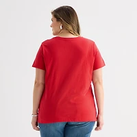 St. John's Bay Womens Plus Crew Neck Short Sleeve Regular Fit Graphic T-Shirt