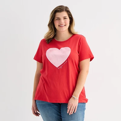 St. John's Bay Womens Plus Crew Neck Short Sleeve Regular Fit Graphic T-Shirt