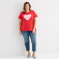St. John's Bay Womens Plus Crew Neck Short Sleeve Regular Fit Graphic T-Shirt