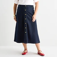 Liz Claiborne Womens Plus Mid Rise Long Denim Skirt