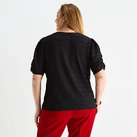 Liz Claiborne Womens Plus Crew Neck Short Sleeve Blouse