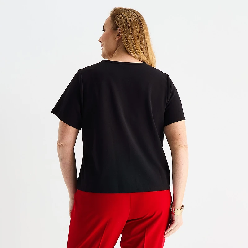 Liz Claiborne Womens Plus Crew Neck Short Sleeve Blouse