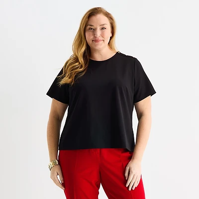 Liz Claiborne Womens Plus Crew Neck Short Sleeve Blouse
