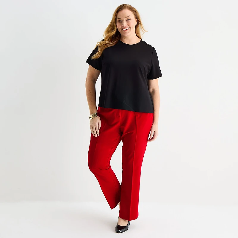 Liz Claiborne Womens Plus Crew Neck Short Sleeve Blouse