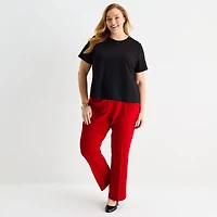 Liz Claiborne Womens Plus Crew Neck Short Sleeve Blouse