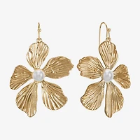 Bijoux Bar Gold Tone Womens White Simulated Pearl Flower Drop Earrings