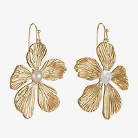 Bijoux Bar Gold Tone Womens White Simulated Pearl Flower Drop Earrings