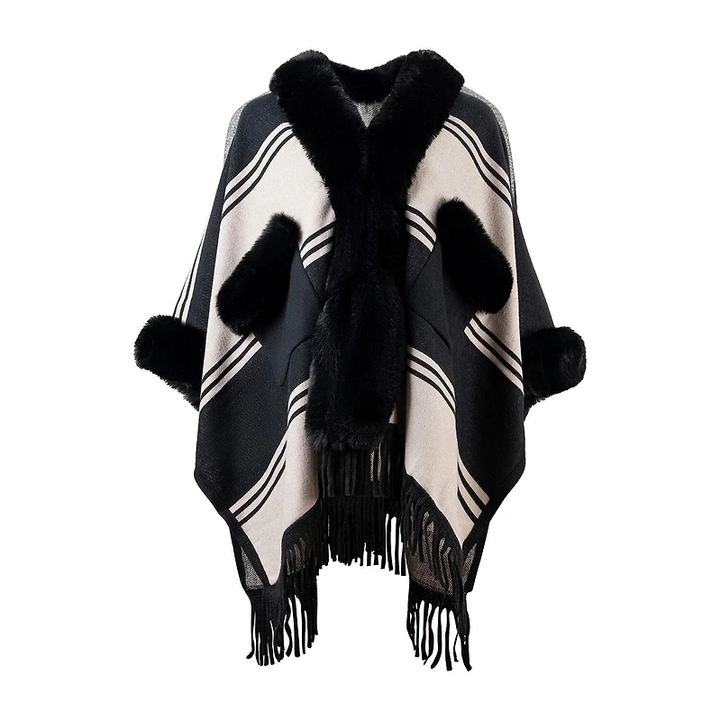 Karla Hanson Soft Ruana Womens Striped Poncho