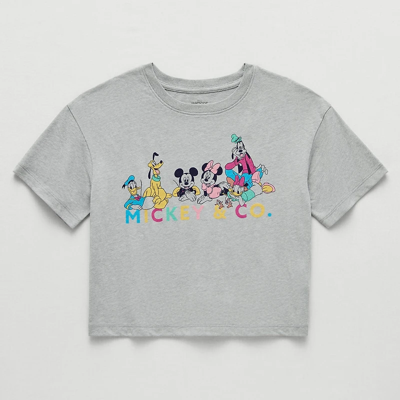 Little & Big Kid Girls Crew Neck Short Sleeve Regular Fit Mickey Mouse Graphic T-Shirt