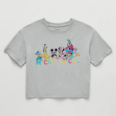 Little & Big Kid Girls Crew Neck Short Sleeve Regular Fit Mickey Mouse Graphic T-Shirt