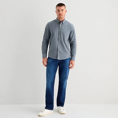 mutual weave Washed Oxford Mens Long Sleeve Classic Fit Button-Down Shirt