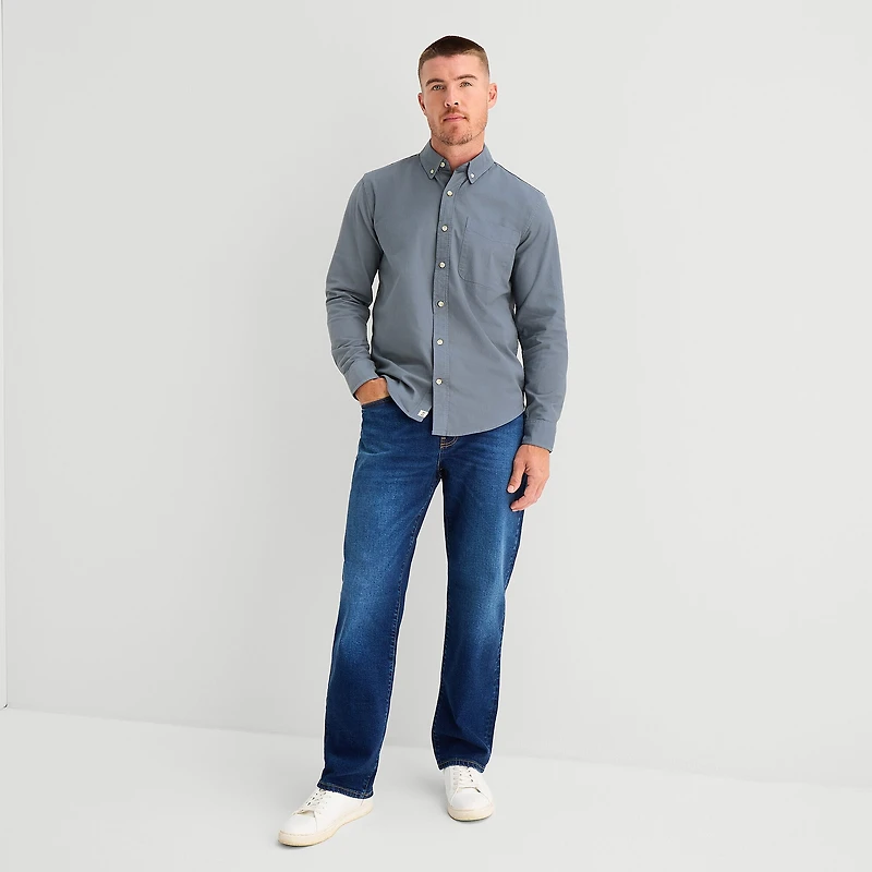 mutual weave Washed Oxford Mens Long Sleeve Classic Fit Button-Down Shirt