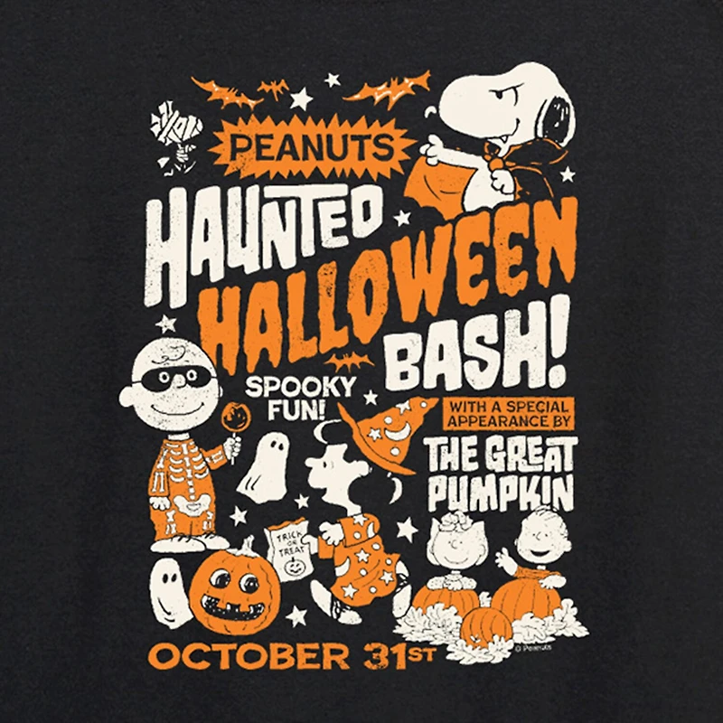 Peanuts Haunted Haloween Womens Round Neck Long Sleeve Regular Fit Graphic T-Shirt