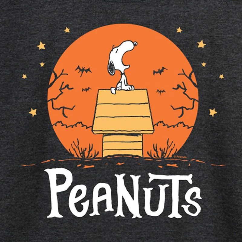 Peanuts Snoopy Dog House Halloween Womens Round Neck Long Sleeve Regular Fit Graphic T-Shirt