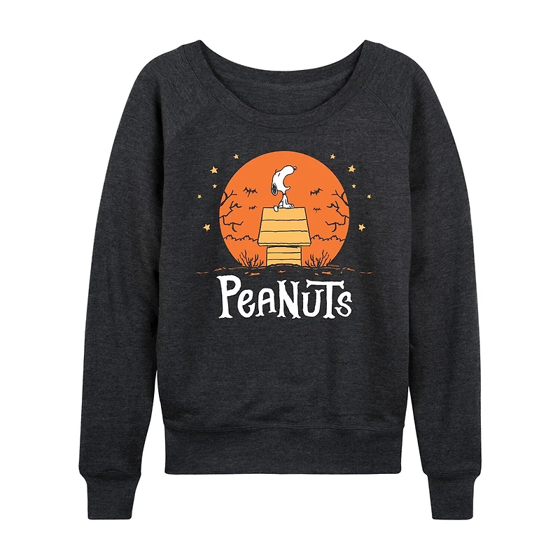 Peanuts Snoopy Dog House Halloween Womens Round Neck Long Sleeve Regular Fit Graphic T-Shirt