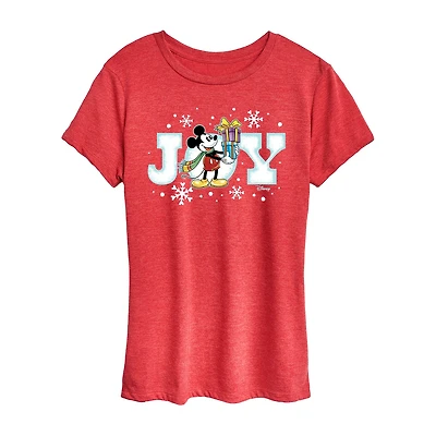 Disney Joy Mickey Womens Crew Neck Short Sleeve Regular Fit and Friends Graphic T-Shirt