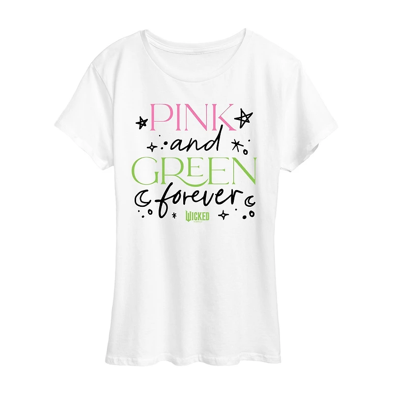 Wicked Pink And Green Womens Crew Neck Short Sleeve Regular Fit Graphic T-Shirt