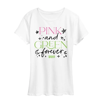 Wicked Pink And Green Womens Crew Neck Short Sleeve Regular Fit Graphic T-Shirt