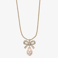 Monet Jewelry Gold Tone Womens Glass Simulated Pearl Bow 17 Inch Pendant Necklace