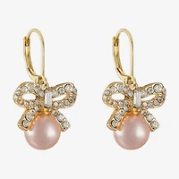 Monet Jewelry Gold Tone Womens Glass Simulated Pearl Bow Drop Earrings
