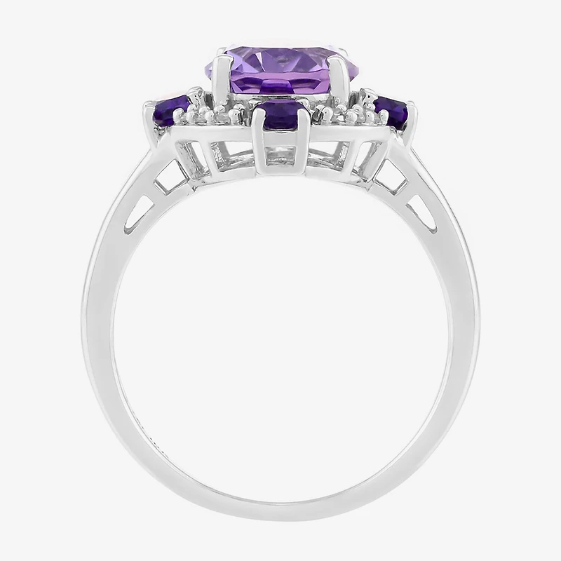 Limited Quantities! Womens Diamond Accent Genuine Purple Amethyst 10K Gold Oval Halo Cocktail Ring