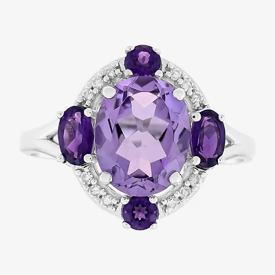 Limited Quantities! Womens Diamond Accent Genuine Purple Amethyst 10K Gold Oval Halo Cocktail Ring