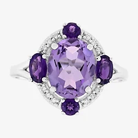 Limited Quantities! Womens Diamond Accent Genuine Purple Amethyst 10K Gold Oval Halo Cocktail Ring