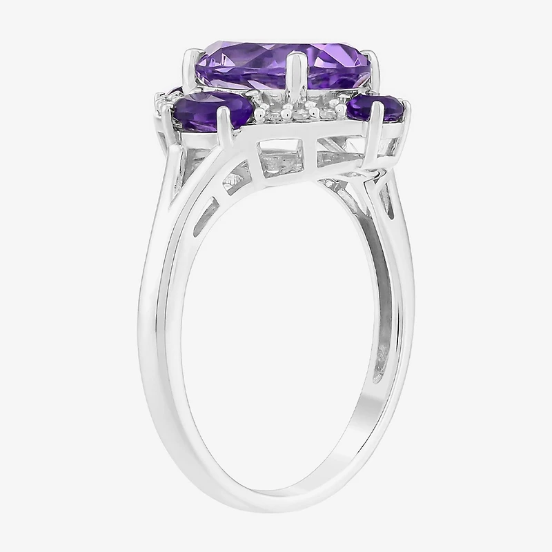 Limited Quantities! Womens Diamond Accent Genuine Purple Amethyst 10K Gold Oval Halo Cocktail Ring