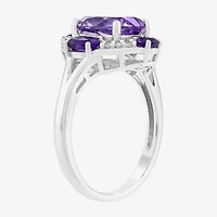 Limited Quantities! Womens Diamond Accent Genuine Purple Amethyst 10K Gold Oval Halo Cocktail Ring