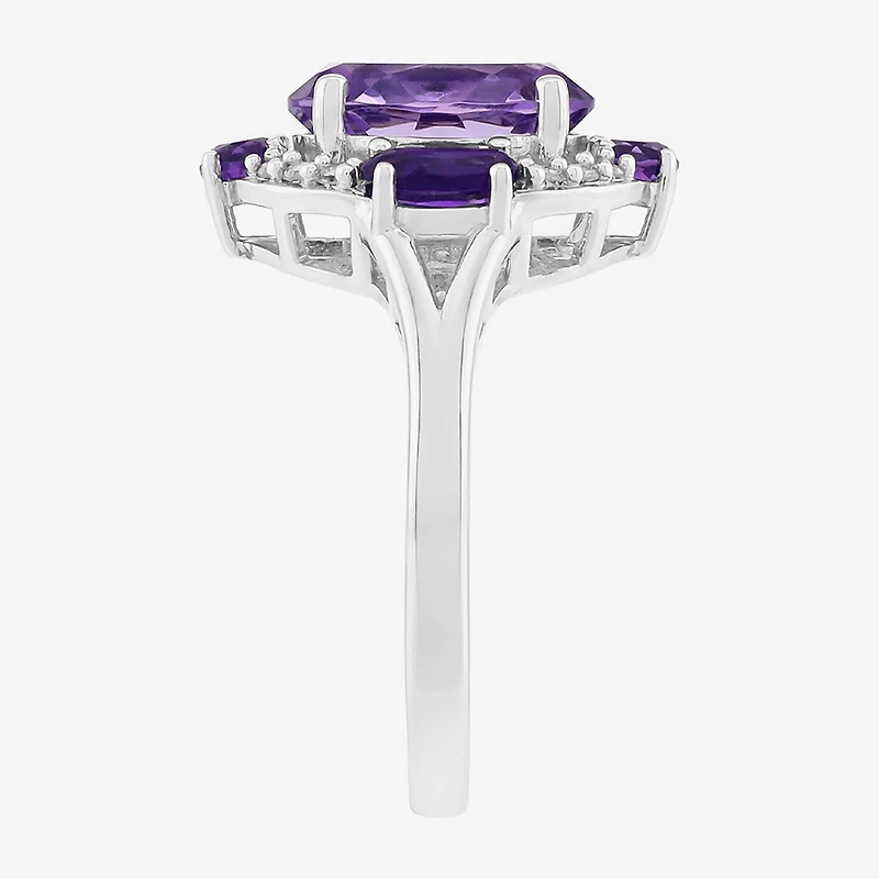 Limited Quantities! Womens Diamond Accent Genuine Purple Amethyst 10K Gold Oval Halo Cocktail Ring