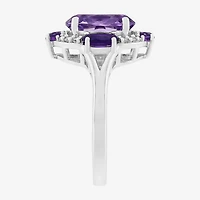 Limited Quantities! Womens Diamond Accent Genuine Purple Amethyst 10K Gold Oval Halo Cocktail Ring