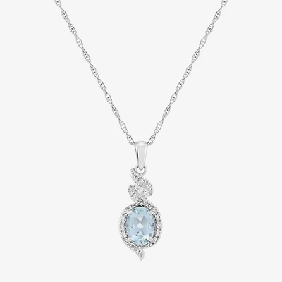 Limited Quantities! Womens Genuine Blue Aquamarine Sterling Silver Oval 18 Inch Pendant Necklace
