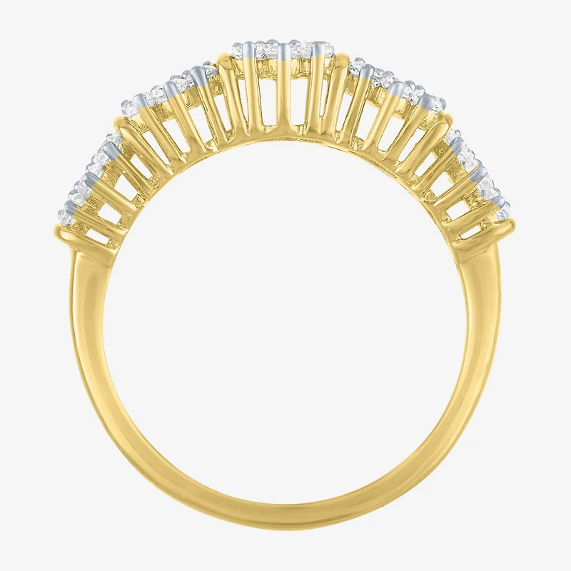 (G-H / Si2-I1) Womens 9.5MM 1 CT. T.W. Lab Grown White Diamond 14K Gold Over Silver Cluster Band