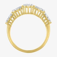 (G-H / Si2-I1) Womens 9.5MM 1 CT. T.W. Lab Grown White Diamond 14K Gold Over Silver Cluster Band