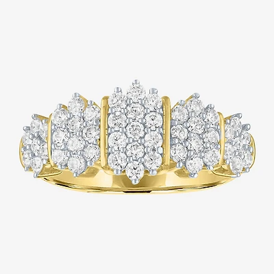 (G-H / Si2-I1) Womens 9.5MM 1 CT. T.W. Lab Grown White Diamond 14K Gold Over Silver Cluster Band