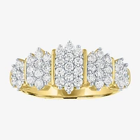 (G-H / Si2-I1) Womens 9.5MM 1 CT. T.W. Lab Grown White Diamond 14K Gold Over Silver Cluster Band