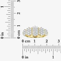 (G-H / Si2-I1) Womens 9.5MM 1 CT. T.W. Lab Grown White Diamond 14K Gold Over Silver Cluster Band