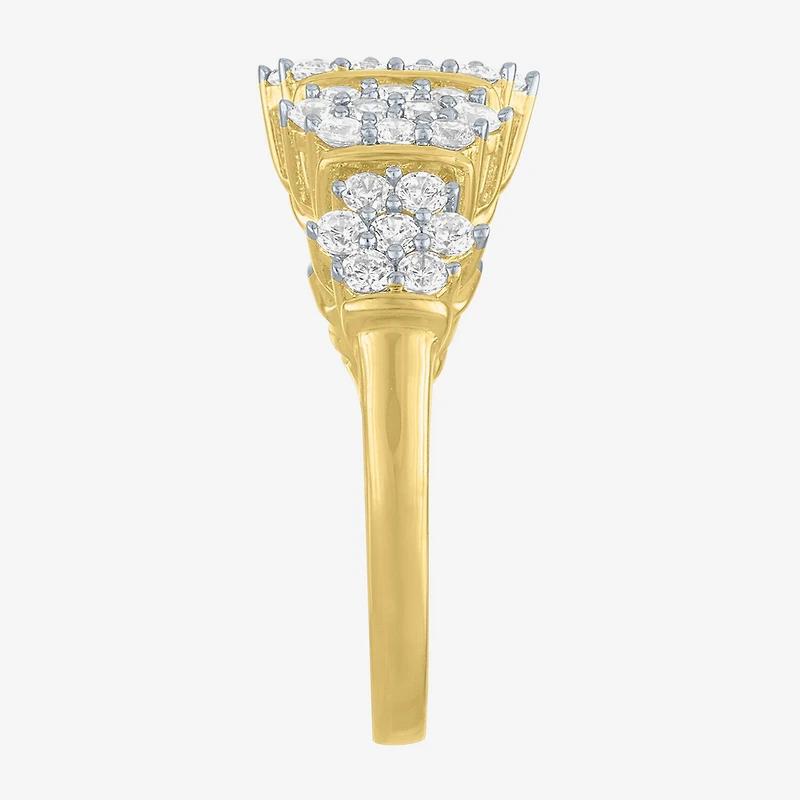(G-H / Si2-I1) Womens 9.5MM 1 CT. T.W. Lab Grown White Diamond 14K Gold Over Silver Cluster Band