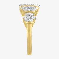 (G-H / Si2-I1) Womens 9.5MM 1 CT. T.W. Lab Grown White Diamond 14K Gold Over Silver Cluster Band