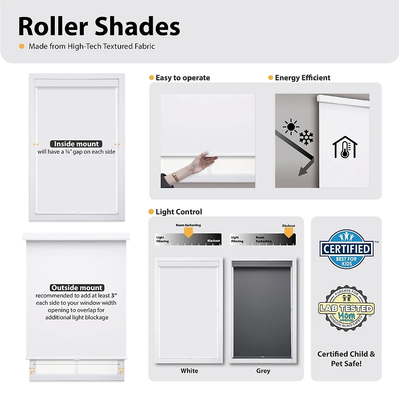 Dover Easy Rise Energy Saving Cordless Blackout Roller Shade